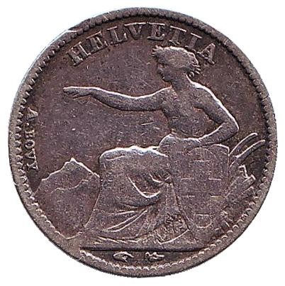 Монета 1/2 франка. 1851 год, Швейцария. Монета 1/2 франка. 1851 год, Швейцария.