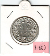 Монета 2 франка. 1961 год, Швейцария. Гельвеция.