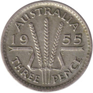 Монета 3 пенса. 1955 год, Австралия. Монета 3 пенса. 1955 год, Австралия.