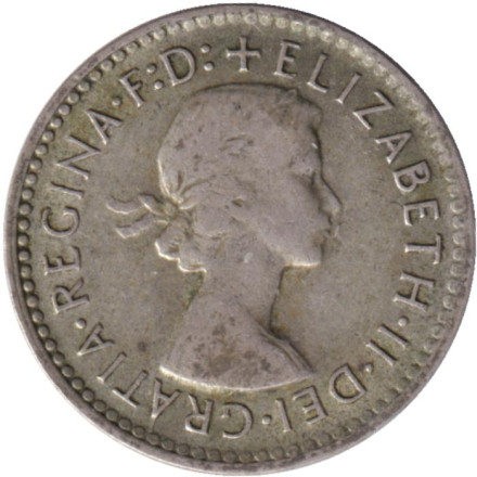 Монета 3 пенса. 1955 год, Австралия.