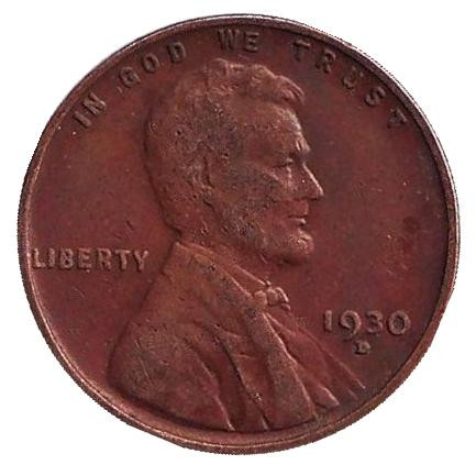 Монета 1 цент. 1930 год (D), США. Линкольн.