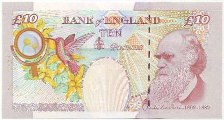 Банкнота 10 фунтов. 2000 год, Великобритания. (Salmon). Чарльз Дарвин.