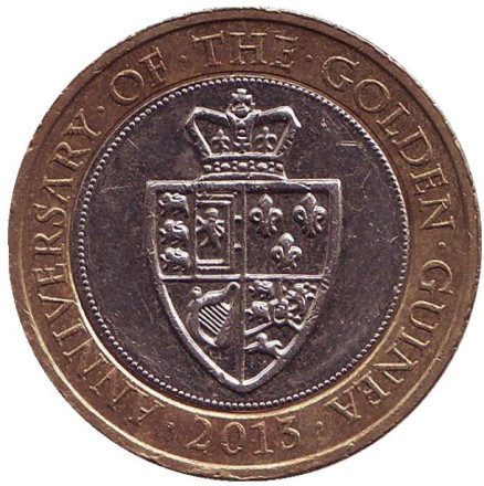 Монета 2 фунта. 2013 год, Великобритания. 350 лет гинее.
