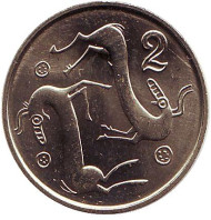 Монета 2 цента. 2003 год, Кипр. Козлы. Монета 2 цента. 2003 год, Кипр. Козлы.