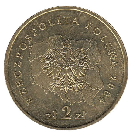 Монета 2 злотых. 2004 год, Польша. Силезское воеводство. Монета 2 злотых. 2004 год, Польша. Силезское воеводство.