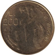 Монета 200 лир. 1983 год, Ватикан. Создание человека. Монета 200 лир. 1983 год, Ватикан. Создание человека.