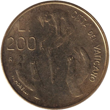 Монета 200 лир. 1983 год, Ватикан. Создание человека.