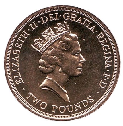 Монета 2 фунта. 1986 год, Великобритания. XIII Игры Содружества. BU. Монета 2 фунта. 1986 год, Великобритания. XIII Игры Содружества. BU.