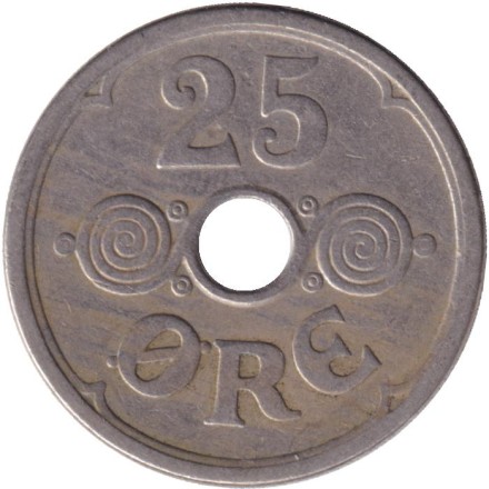 Монета 25 эре. 1930 год, Дания. Монета 25 эре. 1930 год, Дания.