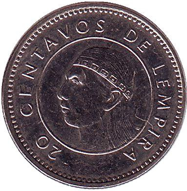 Монета 20 сентаво. 2010 год, Гондурас.