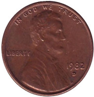 Монета 1 цент. 1982 год (D), США. Линкольн. Монета 1 цент. 1982 год (D), США. Линкольн.