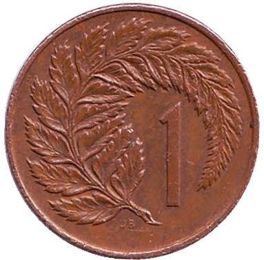 Монета 1 цент. 1981 год, Новая Зеландия. Лист папоротника.