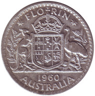 Монета 2 шиллинга (флорин). 1960 год, Австралия.