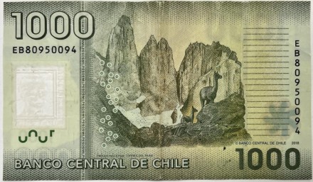 Банкнота 1000 песо. 2018 год, Чили. Банкнота 1000 песо. 2018 год, Чили.