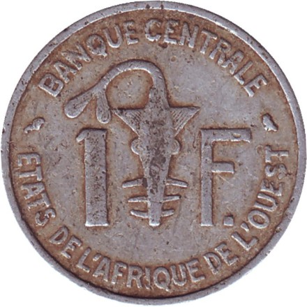 Монета 1 франк. 1961 год, Западные Африканские Штаты. Монета 1 франк. 1961 год, Западные Африканские Штаты.
