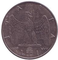Монета 1 лира. 1939 год, Италия. Немагнитная. (XVII). Монета 1 лира. 1939 год, Италия. Немагнитная. (XVII).