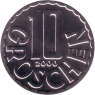 Монета 10 грошей. 2000 год, Австрия. Монета 10 грошей. 2000 год, Австрия.