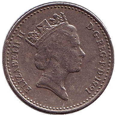 Монета 5 пенсов. 1991 год, Великобритания. Монета 5 пенсов. 1991 год, Великобритания.