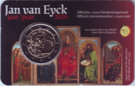 Монета 2 евро. 2020 год, Бельгия. (Надпись: Belgique). 630 лет со дня рождения Яна ван Эйка. Монета 2 евро. 2020 год, Бельгия. (Надпись: Belgique). 630 лет со дня рождения Яна ван Эйка.