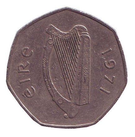 Монета 50 пенсов. 1971 год, Ирландия. Вальдшнеп (Лесной кулик).