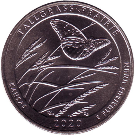 Монета 25 центов (D). 2020 год, США. Национальный заказник Таллграсс Прейри. Парк № 55.
