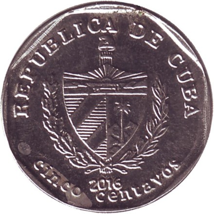 Монета 5 сентаво. 2016 год, Куба. Монета 5 сентаво. 2016 год, Куба.