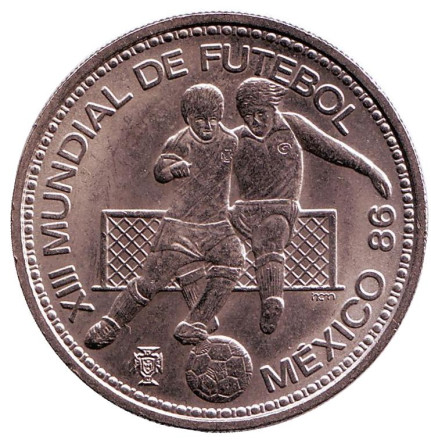 Монета 100 эскудо. 1986 год, Португалия. Чемпионат мира по футболу в Мексике.