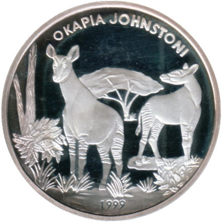 Монета 1000 франков. 1999 год, Чад. Окапи Джонстона.