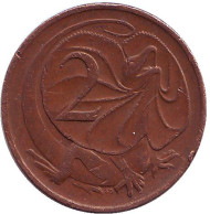 Монета 2 цента. 1982 год, Австралия. Плащеносная ящерица. Монета 2 цента. 1982 год, Австралия. Плащеносная ящерица.
