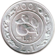 Монета 1 лира. 2001 год, Италия. История лиры - лира 1946 года. Монета 1 лира. 2001 год, Италия. История лиры - лира 1946 года.