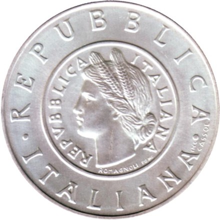 Монета 1 лира. 2001 год, Италия. История лиры - лира 1946 года. Монета 1 лира. 2001 год, Италия. История лиры - лира 1946 года.