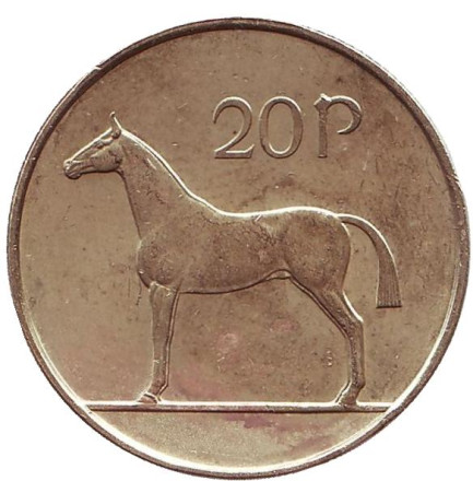 Монета 20 пенсов. 1996 год, Ирландия. Лошадь.