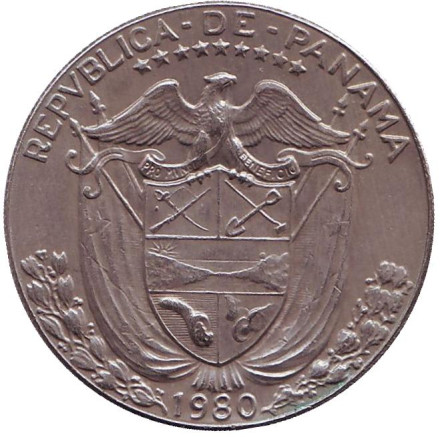 Монета 1/2 бальбоа. 1980 год, Панама.
