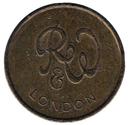 Игровой жетон британской компании Ruffler & Walker. RW. London. (Диаметр 21 мм)