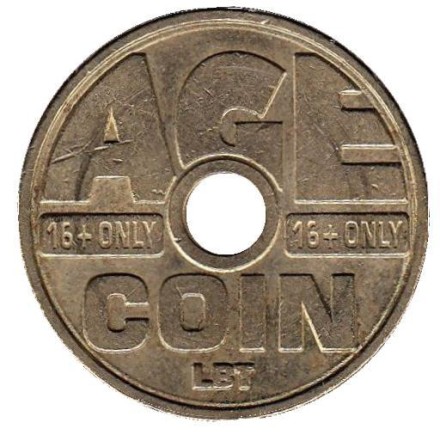 Age coin. 16+ only. Возрастной контроль. LBT. Торговый жетон для покупки табачной продукции. Нидерланды. Age coin. 16+ only. Возрастной контроль. LBT. Торговый жетон для покупки табачной продукции. Нидерланды.