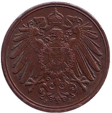 Монета 1 пфенниг. 1912 год (J), Германская империя. Монета 1 пфенниг. 1912 год (J), Германская империя.