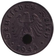 Монета 1 рейхспфенниг. 1944 год, Германия (Третий Рейх). (E). Монета 1 рейхспфенниг. 1944 год, Германия (Третий Рейх). (E).