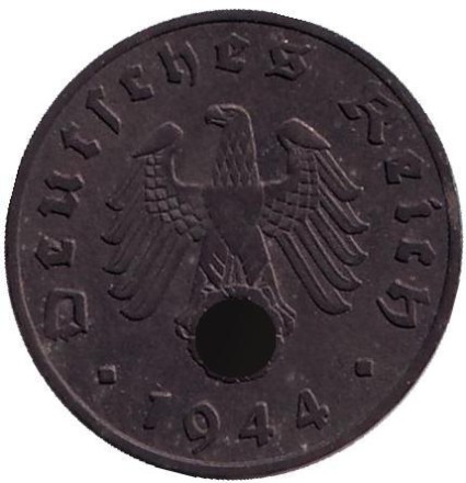 Монета 1 рейхспфенниг. 1944 год, Германия (Третий Рейх). (E). Монета 1 рейхспфенниг. 1944 год, Германия (Третий Рейх). (E).