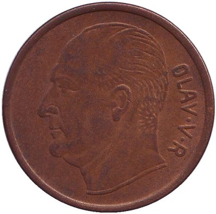 Монета 5 эре. 1967 год, Норвегия. Лось.