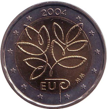 Монета 2 евро, 2004 год, Финляндия. Расширение Европейского Союза. (Вступление в Европейский союз 10-ти новых государств).