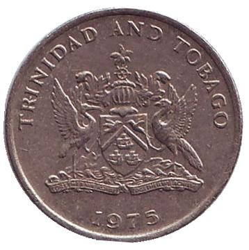 Монета 10 центов. 1975 год, Тринидад и Тобаго. Огненный гибискус.