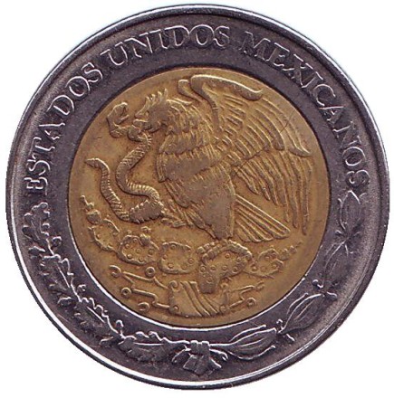Монета 5 песо. 2001 год, Мексика.