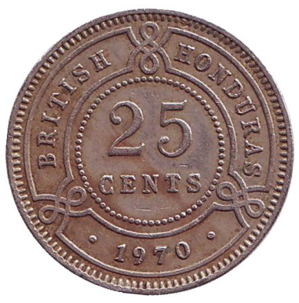Монета 25 центов. 1970 год, Британский Гондурас.