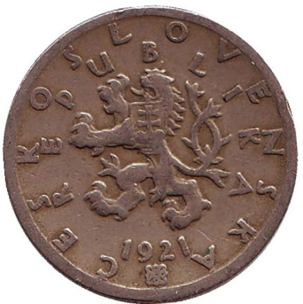 Монета 50 геллеров. 1921 год, Чехословакия.
