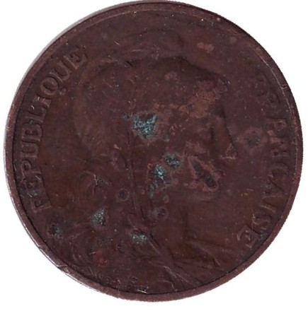 Монета 5 сантимов. 1916 год, Франция. (Отметка монетного двора: "★")