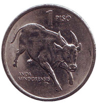 Монета 1 песо. 1991 год, Филиппины. Буйвол.