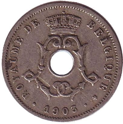 Монета 5 сантимов. 1903 год, Бельгия. (Belgique)  Монета 5 сантимов. 1903 год, Бельгия. (Belgique)