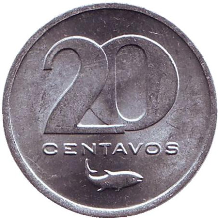 Монета 20 сентаво. 1977 год, Кабо-Верде. Рыба.