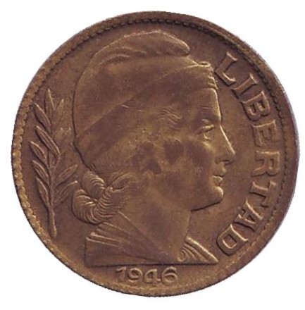 Монета 10 сентаво. 1946 год, Аргентина. Монета 10 сентаво. 1946 год, Аргентина.