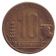 Монета 10 сентаво. 1946 год, Аргентина.